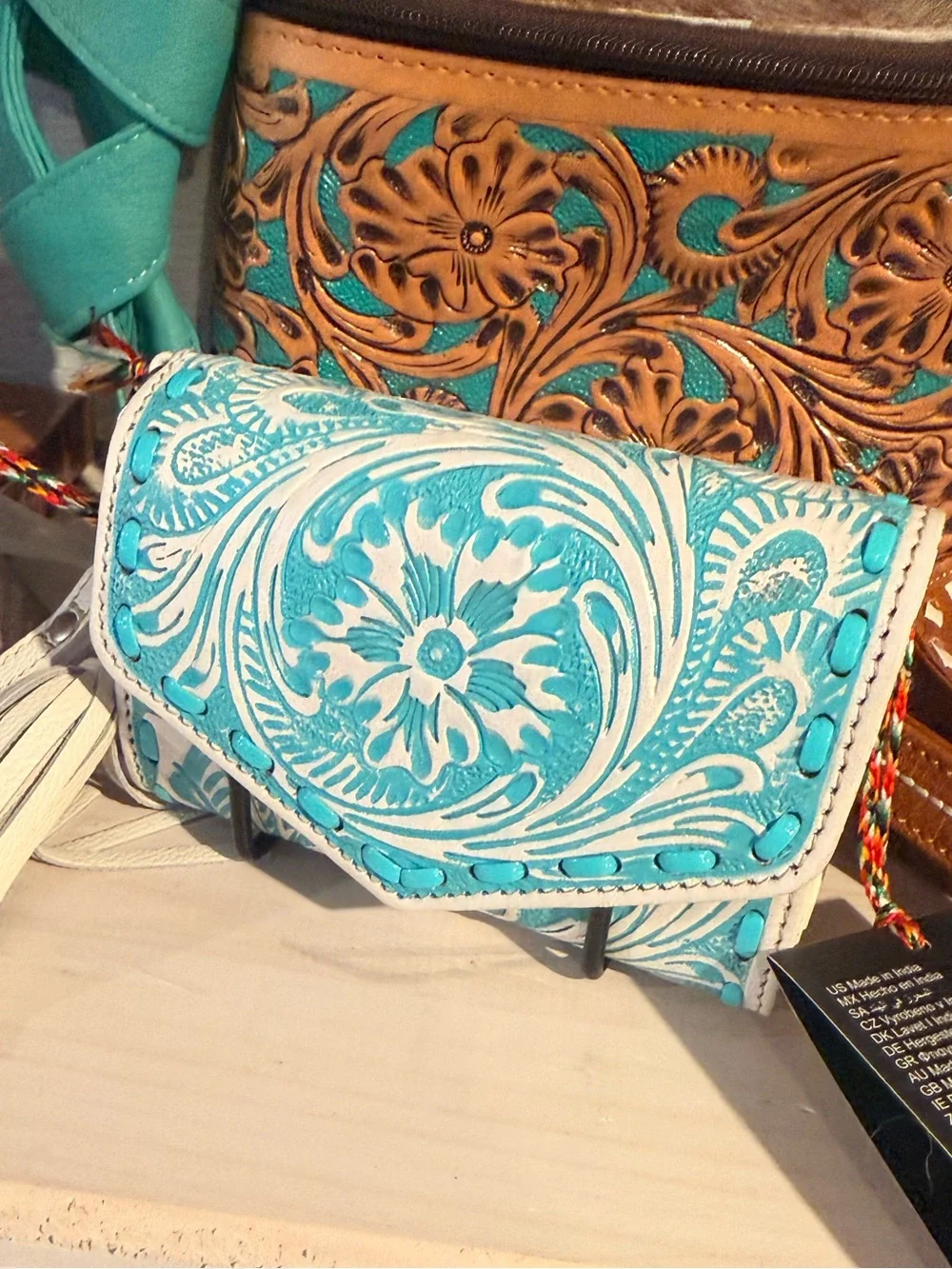 Turquoise Tooled Wristlet Wallet
